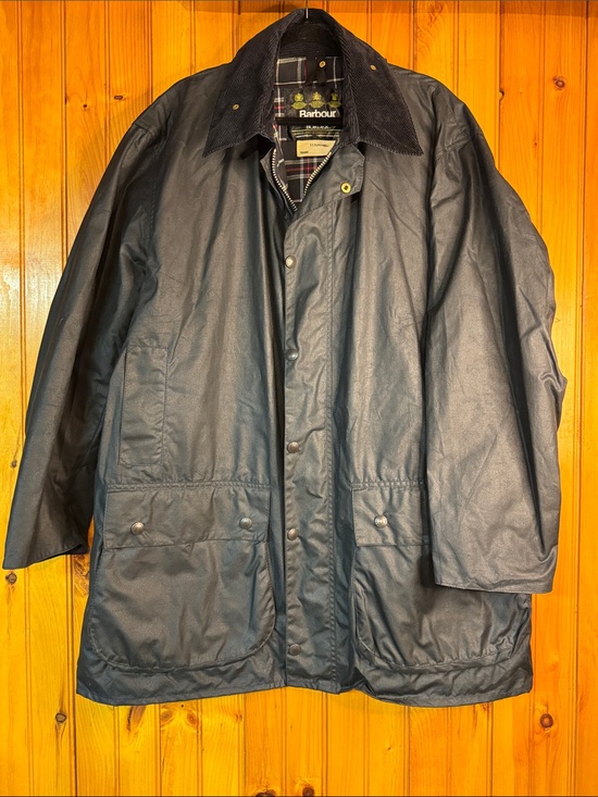 Barbour Other - Barbour Border Wax Jacket in Navy with Corduroy Collar and Plaid Lining